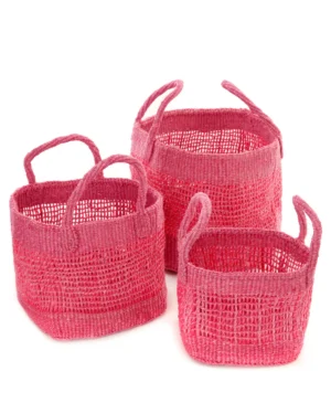 Pink Weave Sisal Baskets 3-Piece
