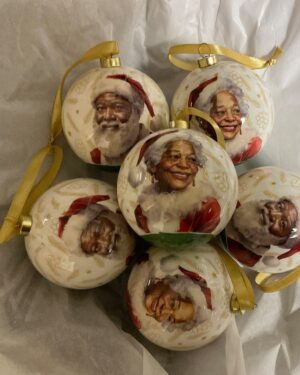 African Santa Round Christmas Ornaments