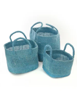 Blue Weave Sisal Baskets 3-Piece