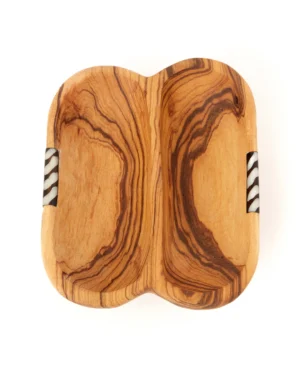 Side-by-Side Olive Wood Dipping Sauce Bowl