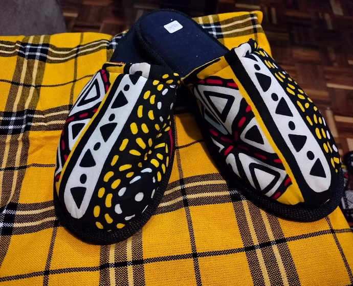 African Print Yellow and White Ankara Slipons