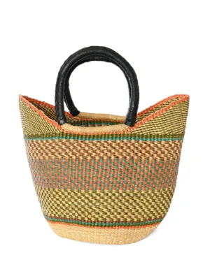 Hand Woven Wing Basket with Leather Handle