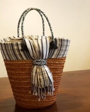 Handcrafted White and Grey Kikoy Sisal Basket
