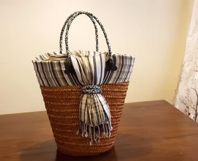 Handcrafted White and Grey Kikoy Sisal Basket