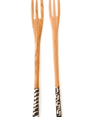 Wooden Salad Forks with Etched Bone Handles