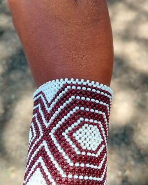 Red and White Maasai Beaded Bracelet