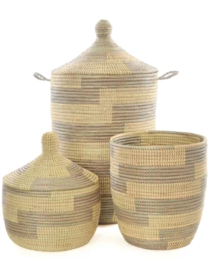 3-Piece Silver & Cream Hamper & Baskets Set