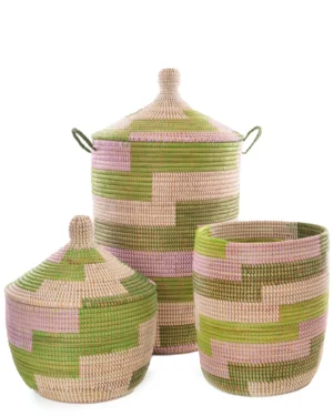 3-Piece Green, White & Lavender Hamper & Baskets