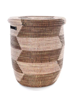 Black & White Herringbone Flat Lid Hamper Basket