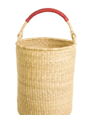 Small Natural Grass Hamper - Leather Handle