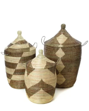 Set of 3 Mixed Pattern Hampers - Black & Cream