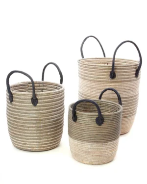 Set of 3 Mixed Silver Striped Baskets